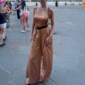 Elegant silky brown Polka Dot Jumpsuit XS